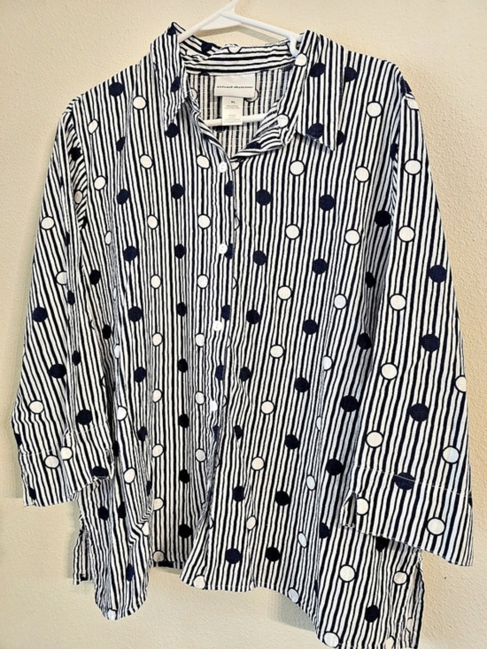 alfred dunner Striped Cotton Button Down Shirt Blue & White Size XL Like N